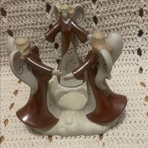 Charming Ceramic Angel Candle Holder - Brown and Cream
